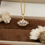 East-west 1.5 Ct OMC Marquise cut Lab diamond Matte Gold Bezel & prongs pendant Necklace - LGG Jewelry